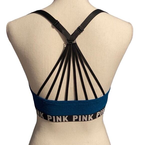 PINK Victoria's Secret Strappy Back Front Clasp Lace Push-up Bra Teal 34DD - Picture 2 of 6